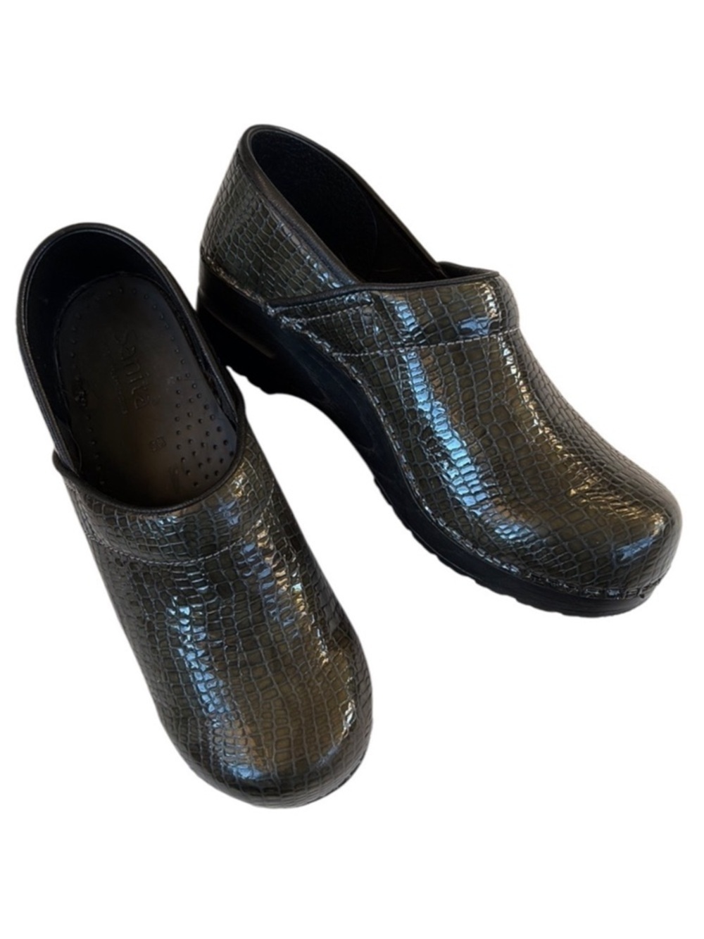 EUC Sanita Leather Closed Back Clogs Green Size 7